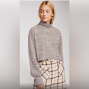Free People Cropped Sweater Turtleneck in Wine Bishop Casual Boho